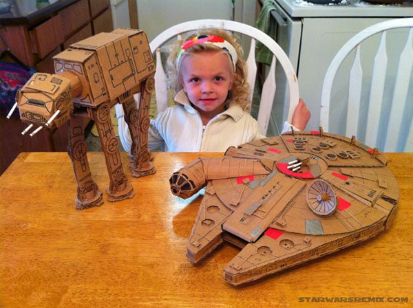 Cardboard Star Wars: Homemade AT-AT & Millennium Falcon