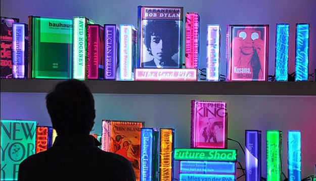 A Futuristic Digital Library Created With Colorful LED Books
