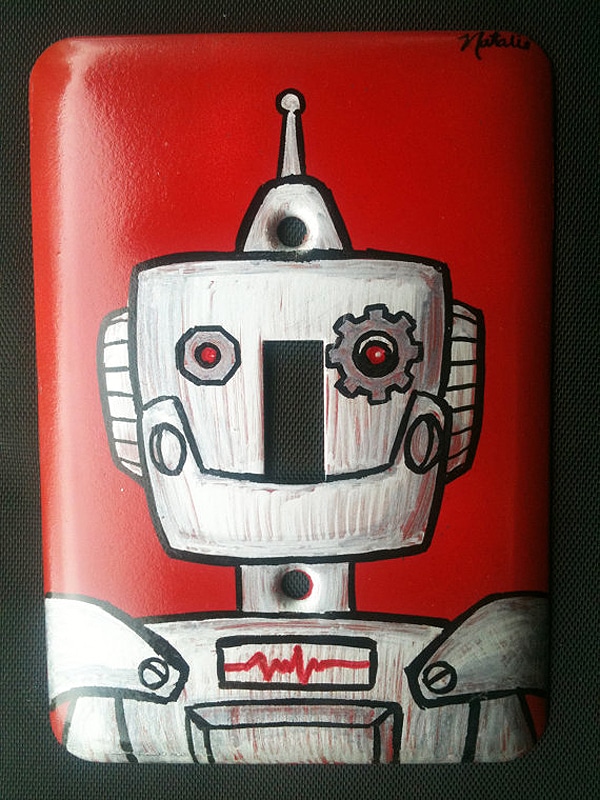 Humanoid Decor: Hand Painted Robot Light Switch Covers