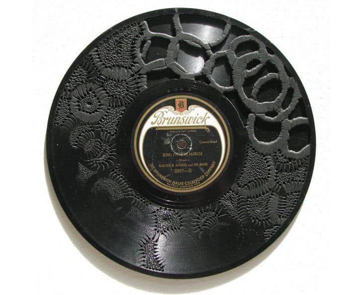 Stunning Vinyl Record Carving Embroidery