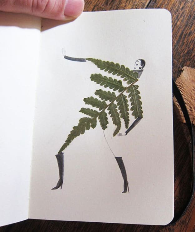 Creative Sketches Drawn Around Pressed Leaves