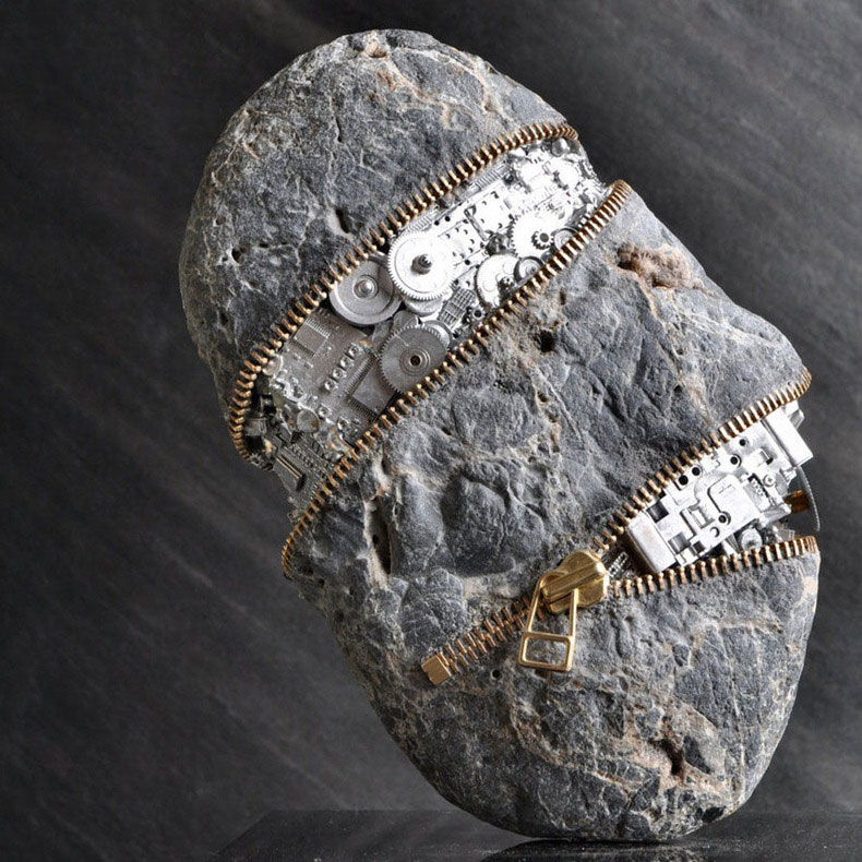 Mind Twisting Stone Sculptures With Teeth, Zippers & Coins