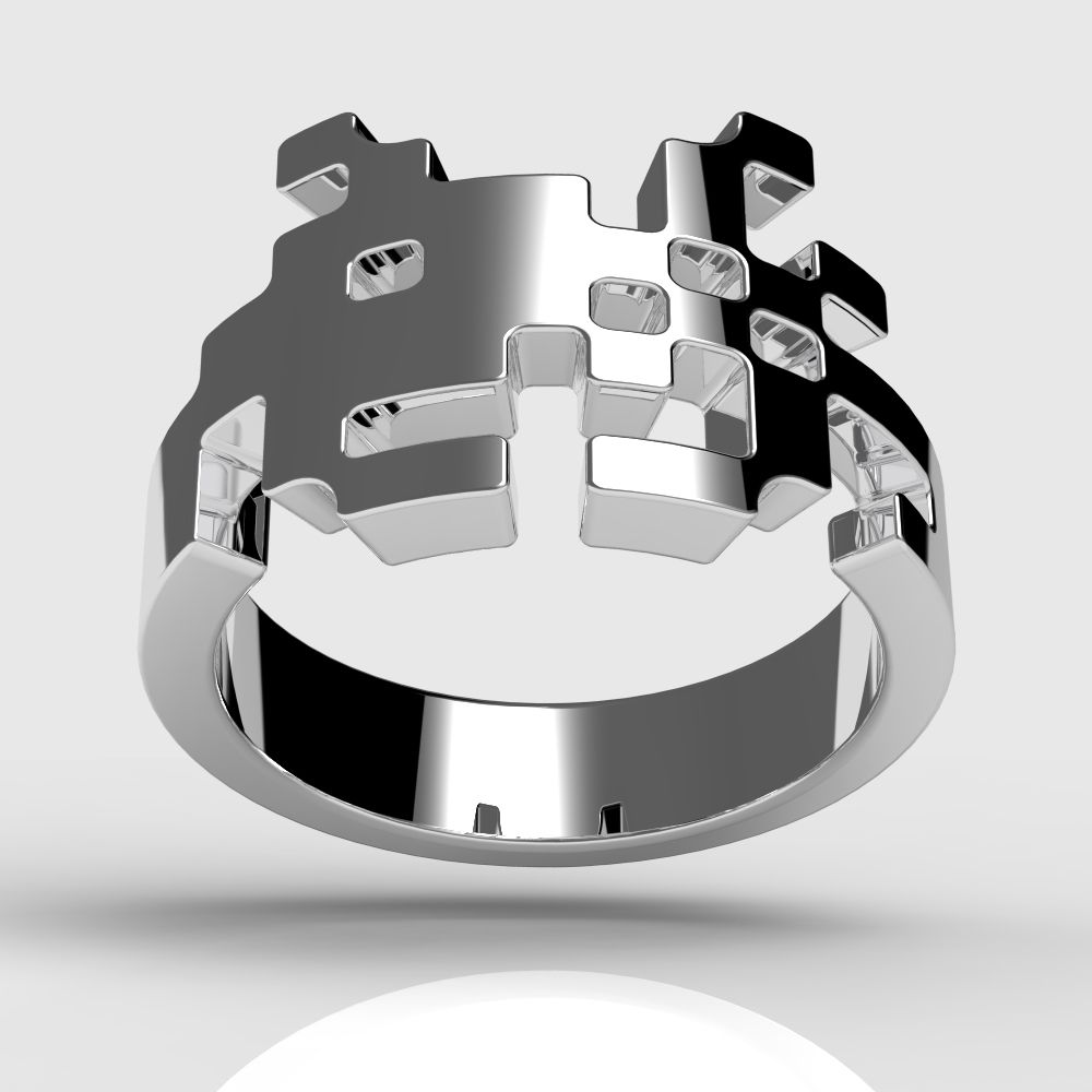 Sterling Silver Space Invaders Ring Proclaims Your Geeky Origin