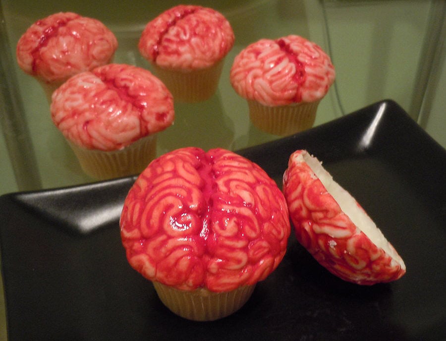 Delicious Bloody Zombie Brains Cupcakes
