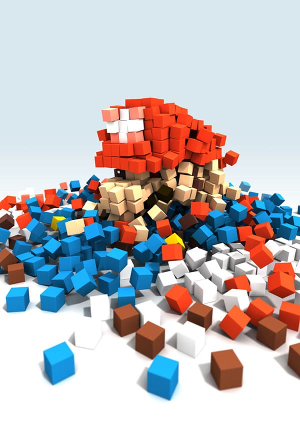 An Abstract Pixelated Mario Created With Colored Blocks