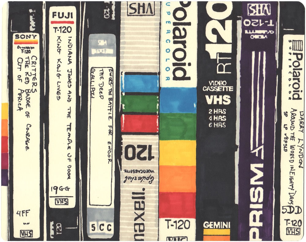 A Tribute To The ’80s VHS Tapes & Games [12 Sharpie Drawings]