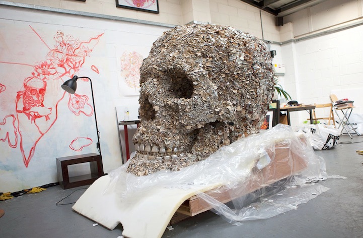Floral Skull: 5-Foot Tall Skull Covered In Soft Leather Flowers