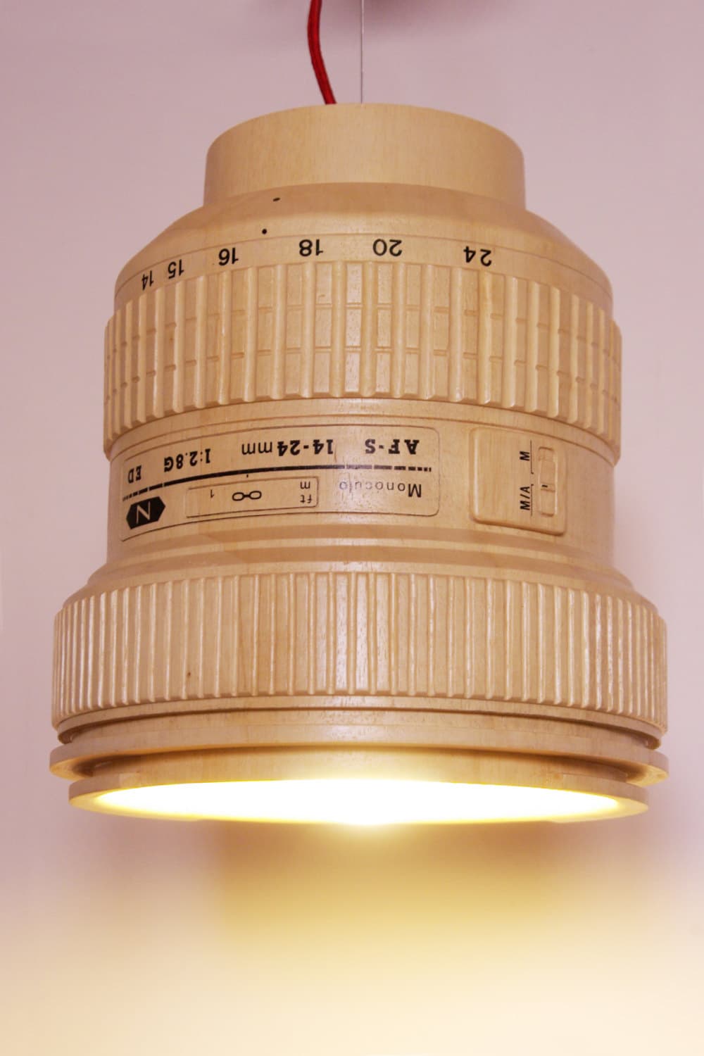 DSLR Paparazzi Wooden Hanging Lamp Looks Just Like The Camera Lens