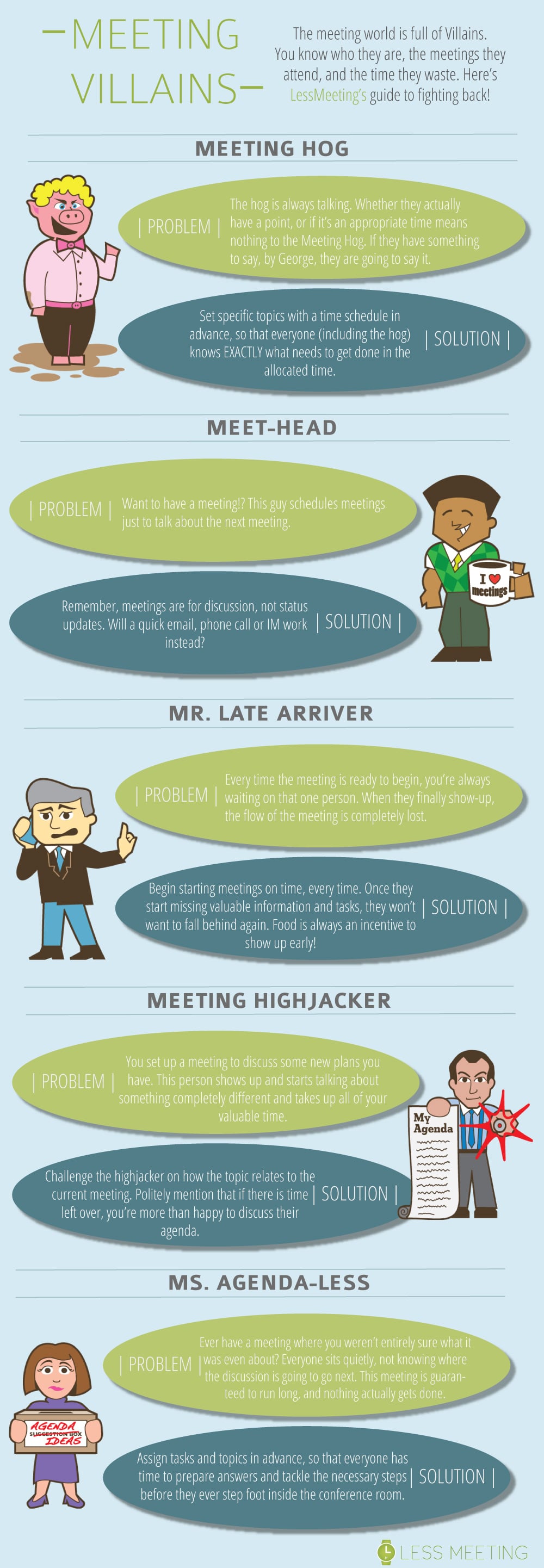 5 Kinds Of Business Meeting Villains Who Waste Your Time [Infographic]