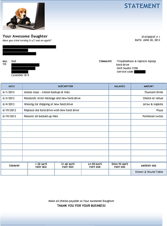 Creative Computer Invoice To Give Dad When He Asks For Tech Support