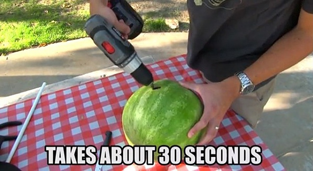 How To Make A Watermelon Smoothie With A Drill And A Coat Hanger