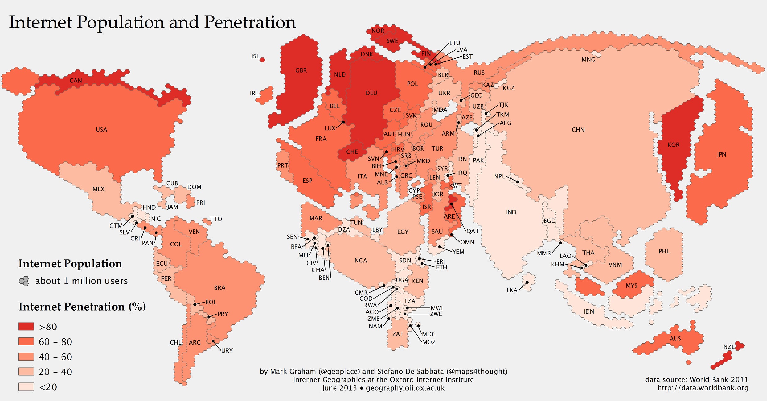 Internet Map If Countries Were The Size Of Their Internet Populations