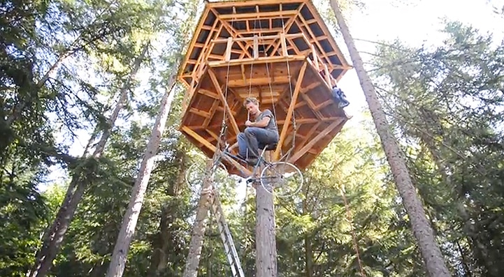 Pedal-Powered Bicycle Treehouse Elevator Takes You Up In Style