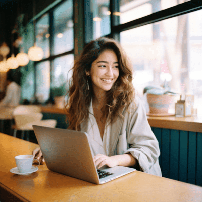 Happy Woman Typing Laptop Google Docs